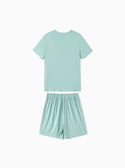 Bamboo Family Pajamas Solid Color Green Short Sleeve Matching Pajama Set ( Snug-Fitting for Children ) Green