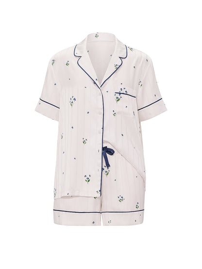 Signature Satin Short Pajama Set Coconut White Floral