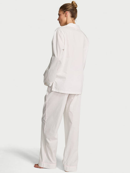 Heritage Cotton Long Pajama Set VS White with Pink Piping