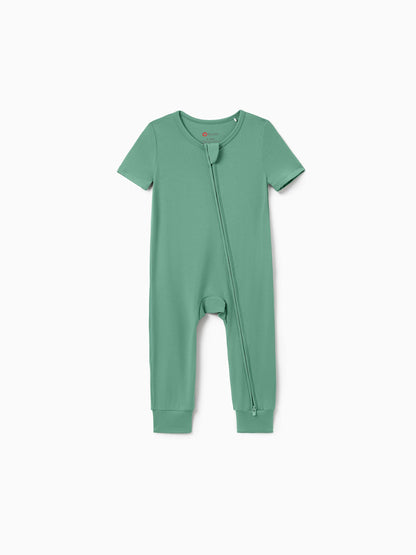 Family Matching Bamboo Pajamas Buttery Soft Bamboo Viscose PJs for Men Women Kids Toddler Baby, Solid Color Short Sleeve Shirt & Shorts Sleepwear Green