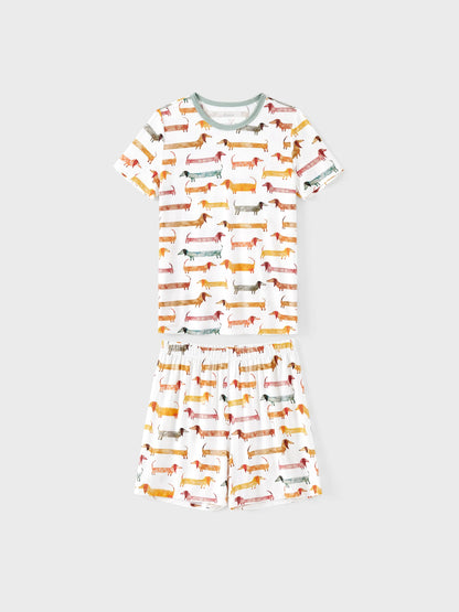 Bamboo Family Pajamas Cute Doggy Patterned Short-sleeve Matching Pajamas Set ( Snug-Fitting for Children ) Multi-color