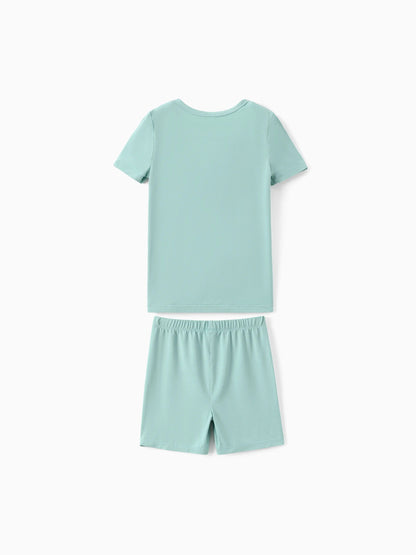 Bamboo Family Pajamas Solid Color Green Short Sleeve Matching Pajama Set ( Snug-Fitting for Children ) Green