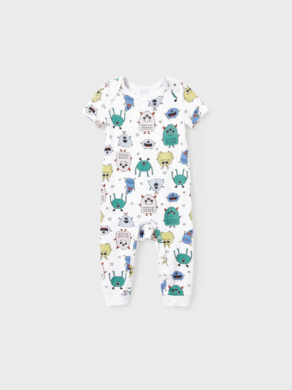 Bamboo Family Pajamas Cute Little Monster Print Short-sleeve Matching Pajama Set ( Snug-Fitting for Children ) White