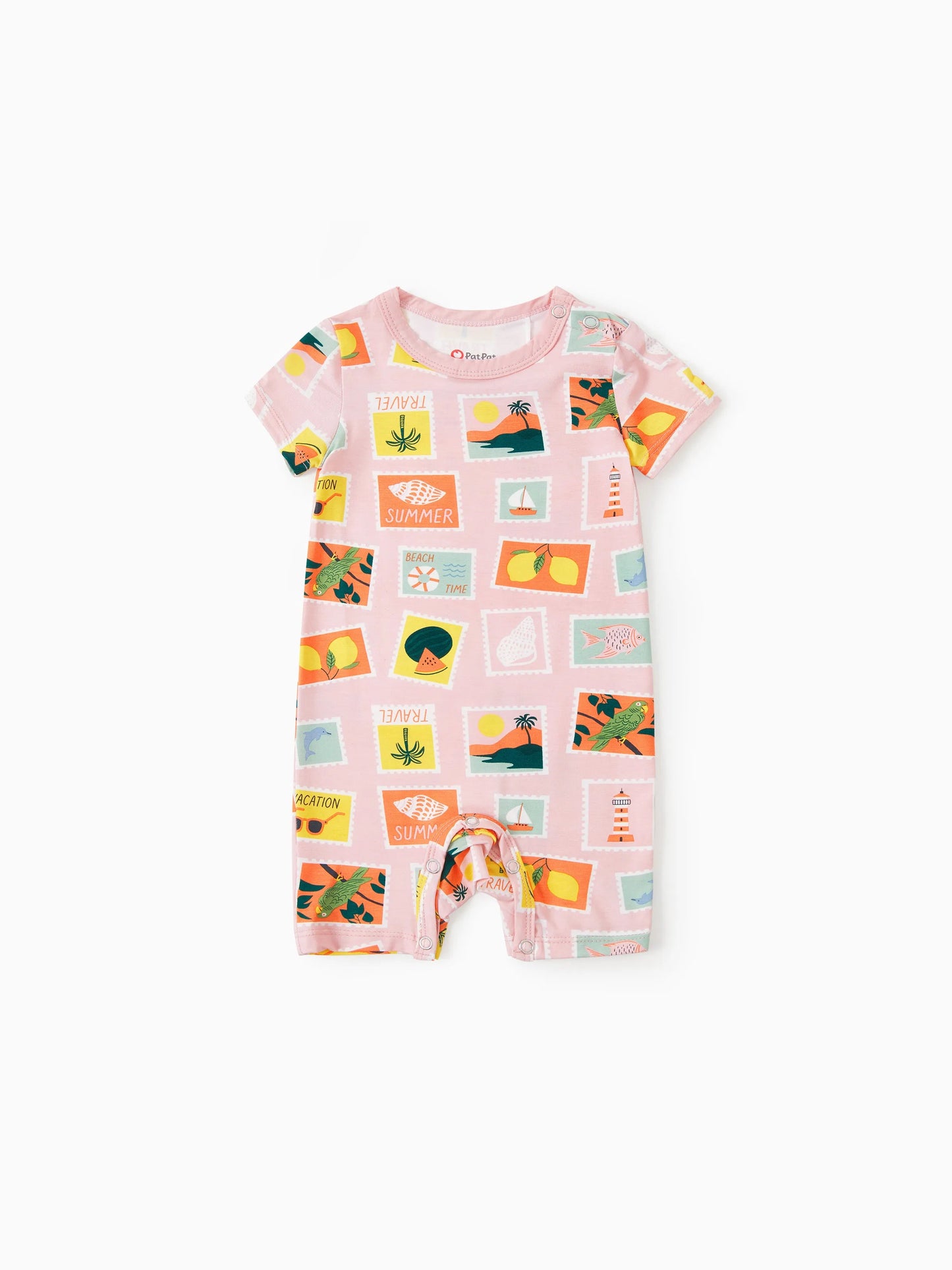 Bamboo Family Pajamas Vacation Theme Print Short-sleeve Matching Pajama set (Snug-Fitting for Children) Color block