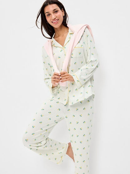 Sunday Sleep Knit Jersey Pant Set Yellow Floral