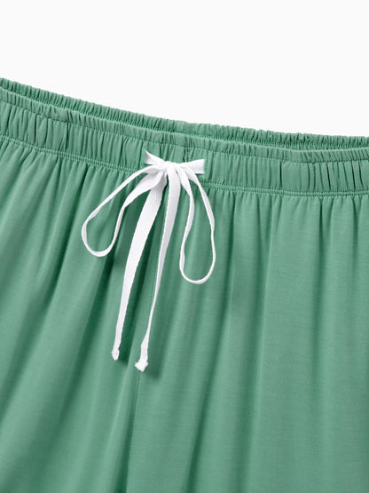 Family Matching Bamboo Pajamas Buttery Soft Bamboo Viscose PJs for Men Women Kids Toddler Baby, Solid Color Short Sleeve Shirt & Shorts Sleepwear Green
