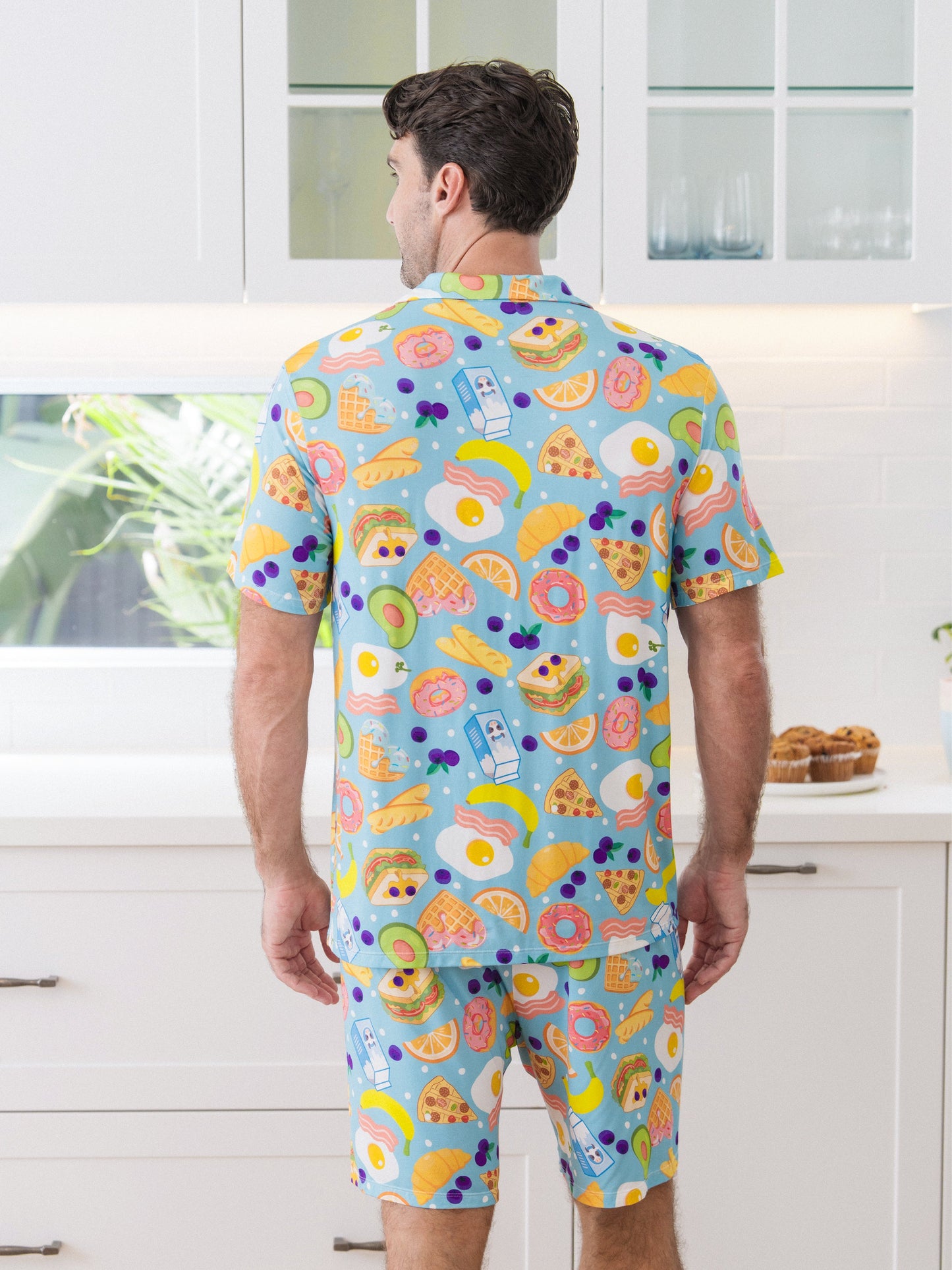 Family Matching Bamboo Pajamas Soft Bamboo Viscose PJs for Men Women Kids Toddler, Fun Food & Fruit Print Short-sleeve Sleepwear Blue