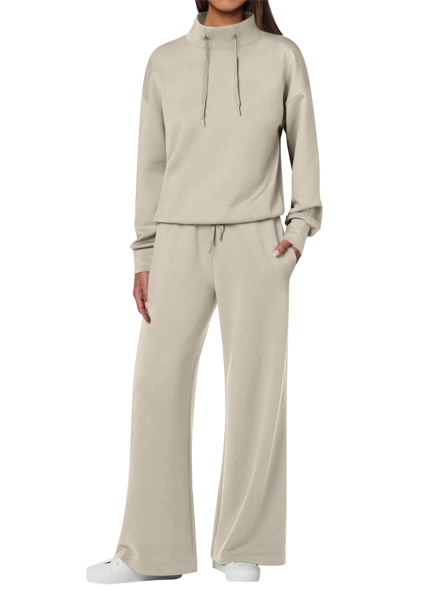 NEW 🔥 Women's Cotton Two-Piece Oversized Drawstring Sweatshirt Wide Leg Sweatpants Casual Set