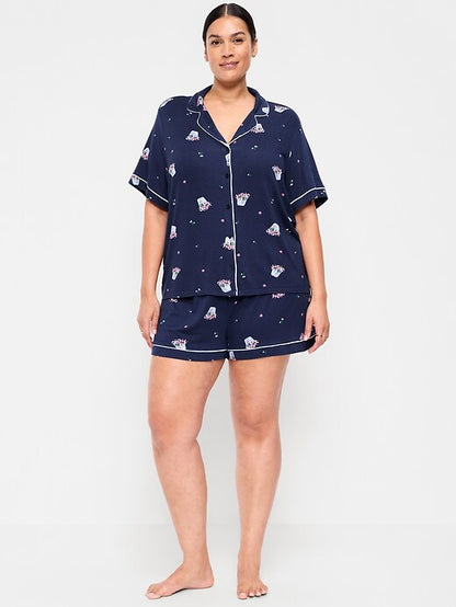 Sunday Sleep Knit Jersey Short Set Blue Bouquet