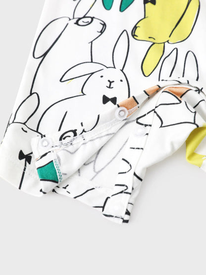 Bamboo Family Pajamas Rabbit Print Short-sleeve Matching Pajama Set (Snug-Fitting for Children) White